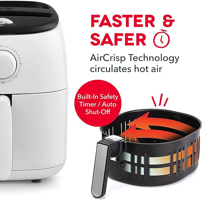 Dash Tasti-Crisp™ Air Fryer - AirCrisp® Technology - Compact Design with Adjustable Temperature Control - Nonstick Fry Basket & Auto Shut-Off Feature - 2.6 Quarts - White