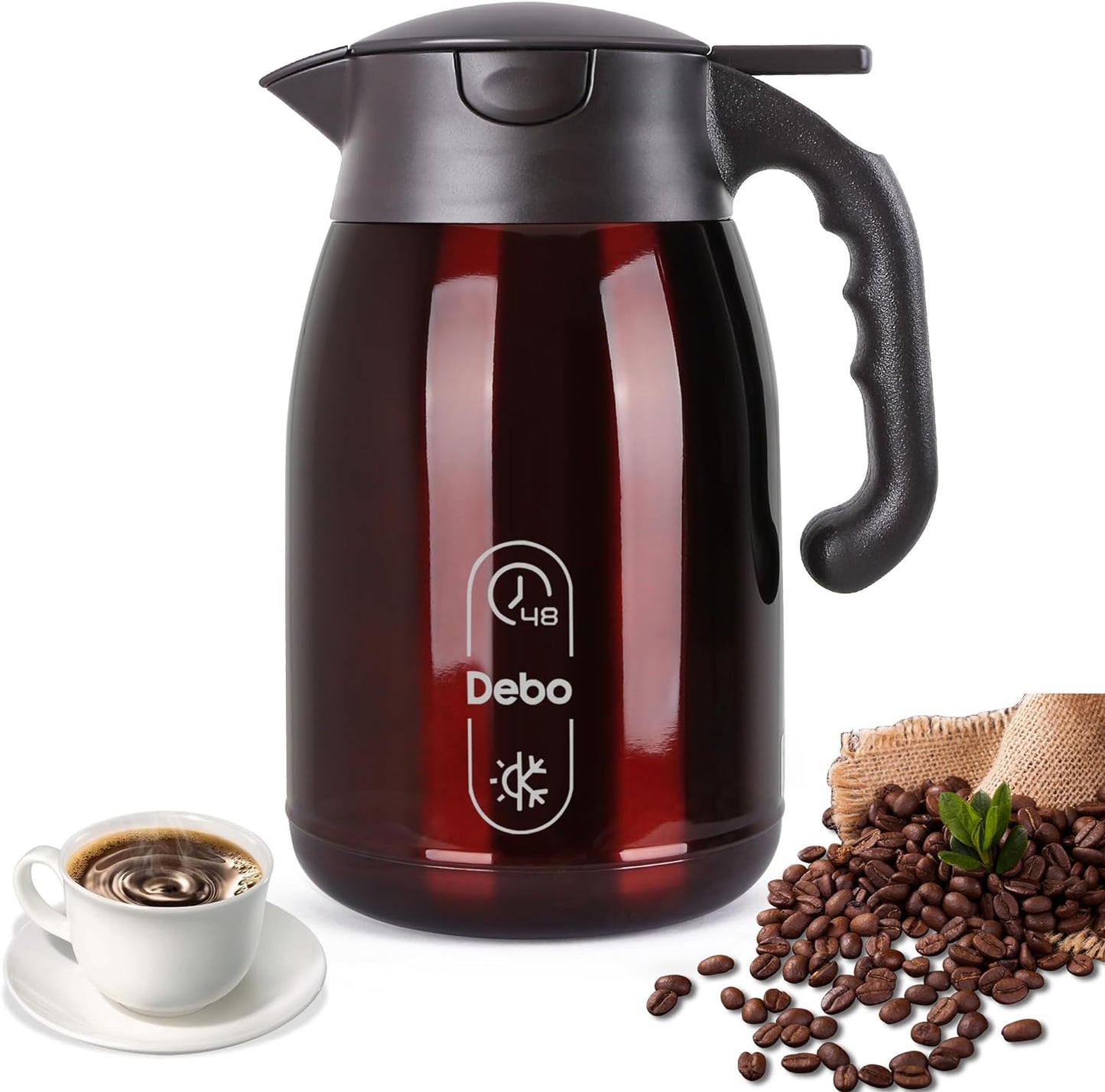 Thermal Coffee Carafe-71oz vacuum Coffee Carafe For Keeping Hot Liquids,Coffee Carafe,Thermal Stainless Steel, Coffee Carafes Press On Lid, Coffee Dispenser.(2.1l) Red