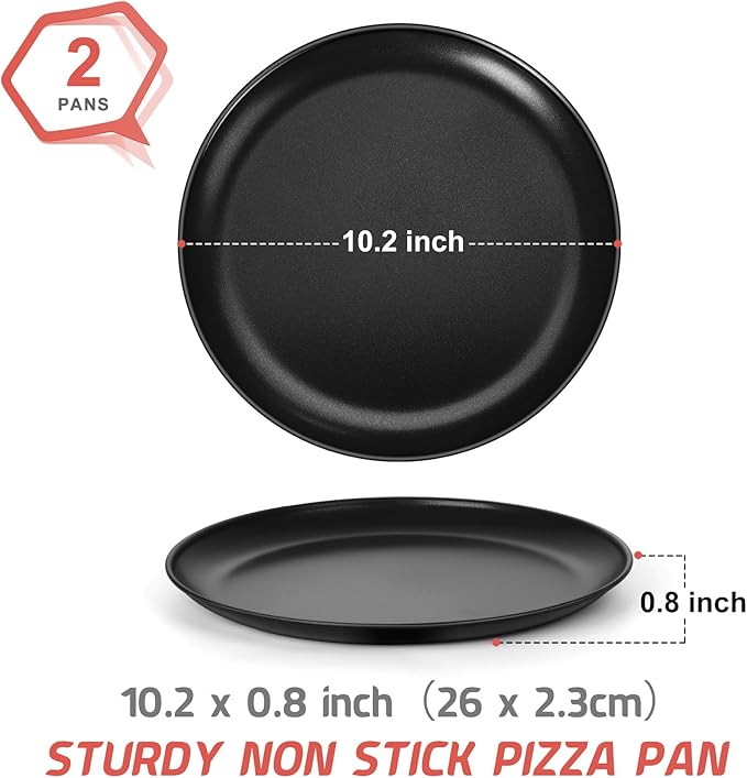 P&P CHEF Pizza Pan Set of 2, Stainless Steel Pizza Tray, Round Pizza Plate For Pie Cookie Pizza Cake, Non Toxic & Heavy Duty, Dishwasher Safe & Easy Clean, 10 Inch & Black