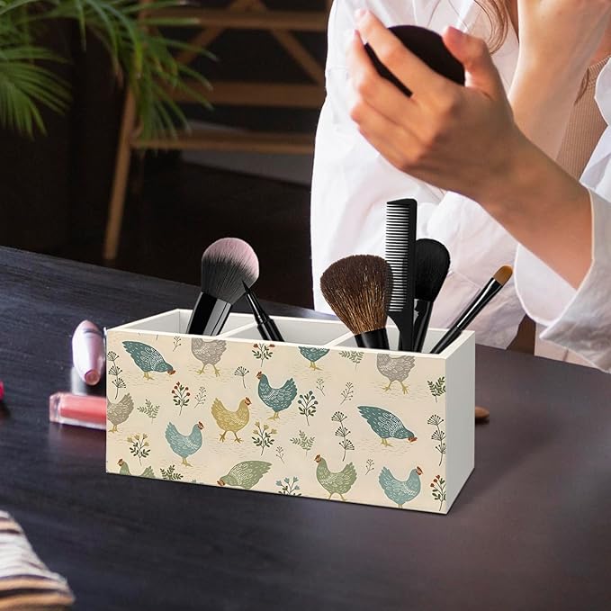 Farmhouse Chicken Wooden Utensils Holder, Chicken Kitchen Decor, Vintage French Country Farm Animal Wood Cooking Utensil Holder Organizer for Kitchen Countertop Counter Decor