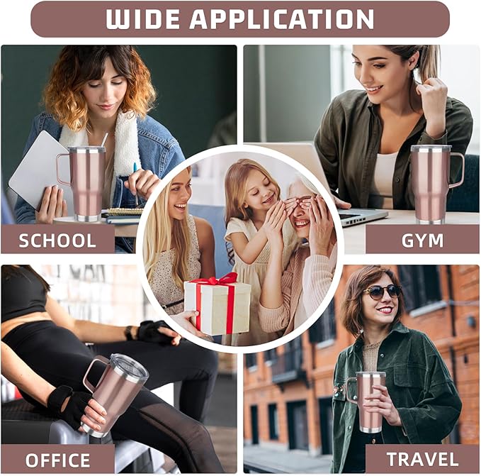 20 oz Tumbler with Handle Stainless Steel Insulated Coffee Tumbler with Lid and Straw Double Wall Vacuum Insulated Coffee Mug Leak Proof Travel Mug Tumbler for Hot and Cold Drink (Rose Gold,4pack)