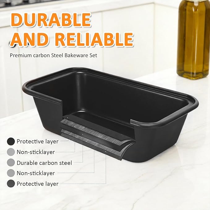 10PCS Nonstick Baking Pans Set - Bakeware Sets for Cooking, Oven and Dishwasher Safe, Non Toxic, Includes Cookie Sheets for Baking, Muffin Pan, Bread Pan, Cake pan, Loaf Pan Roasting Pan Black