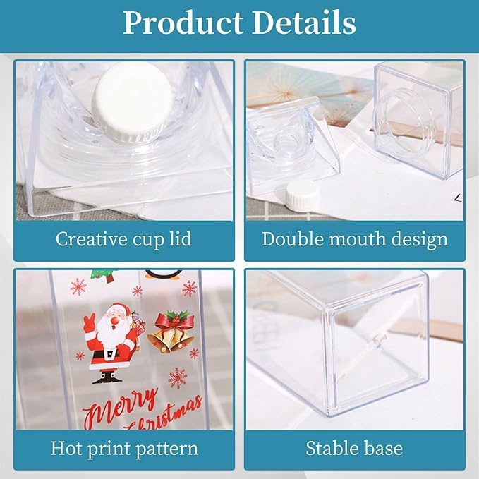 34 oz Clear Milk Carton Water Bottle, 6 Pcs Plastic Milk Bottles Portable Square Milk Box Bulk, Reusable Milk Carton Container Juice Bottle for Outdoor Sports Travel Drinking