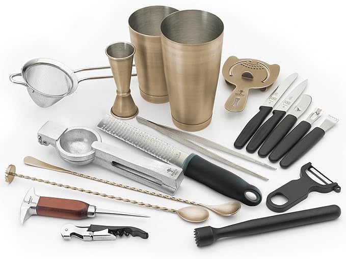 Barfly Deluxe Cocktail Set, 19-Piece, Antique Gold