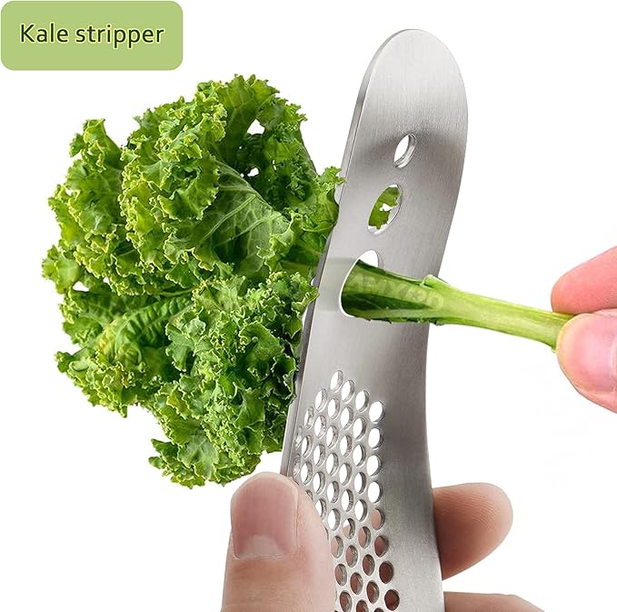 Garlic Press Rocker & Silicone Peeler, Stainless Steel Garlic Mincer, Herb Stripper & Leaf Zipper