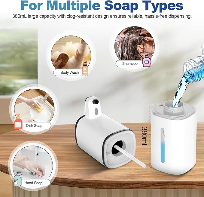Automatic Liquid Soap Dispenser, 9 Adjustable Levels, 380ml/12.8oz, Touchless Hand Soap or Dish Soap Dispenser,IR Sensor & Display,Wall-Mount or Tabletop Use for Bathroom Kitchen