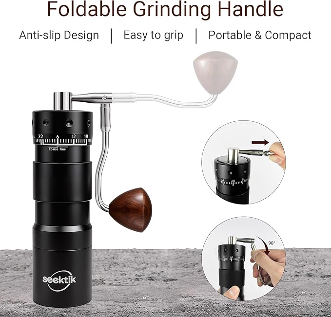 Manual Coffee Grinder with Numerical External Adjustable Setting Stainless Steel Conical Burr Hand Crank Coffee Mill for Cold Brew Espresso French Press Pour Over Drip with Foldable Handle- Black