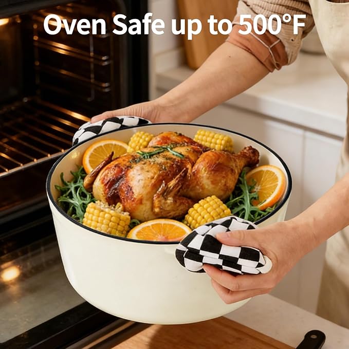 Enameled Cast Iron Dutch Oven with Lid -6.5 QT, incl. Sourdough Bread-Baking Supplies like Banneton Proofing Basket, Heavy Duty Cookware Bread-Oven for Baking, Stews, and Roasting, Cream White