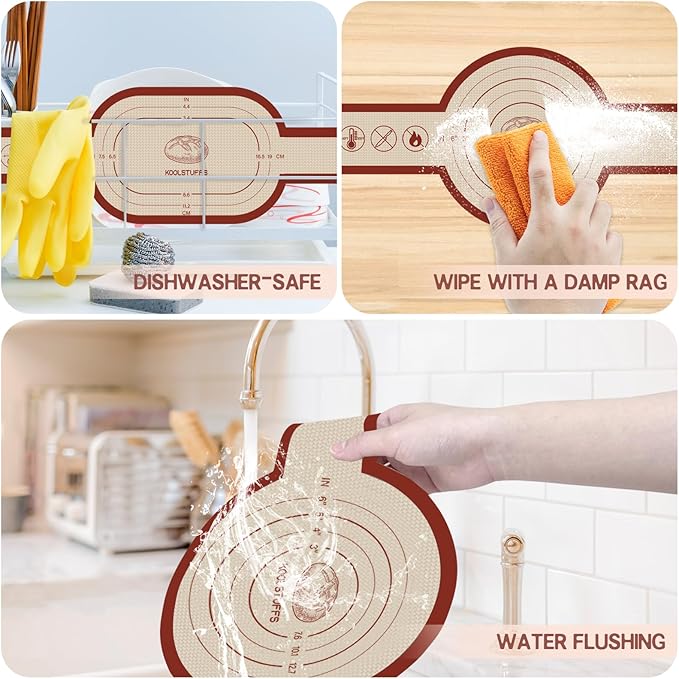 Silicone Bread Sling and Pastry Mat, 3 PCS Non-Stick & Easy Clean Reusable Silicone Bread Baking Mat with Long Handles, Easy to Transfer Sourdough Bread (Pastry Mat＆Oval and Round Bread Sling, Red)
