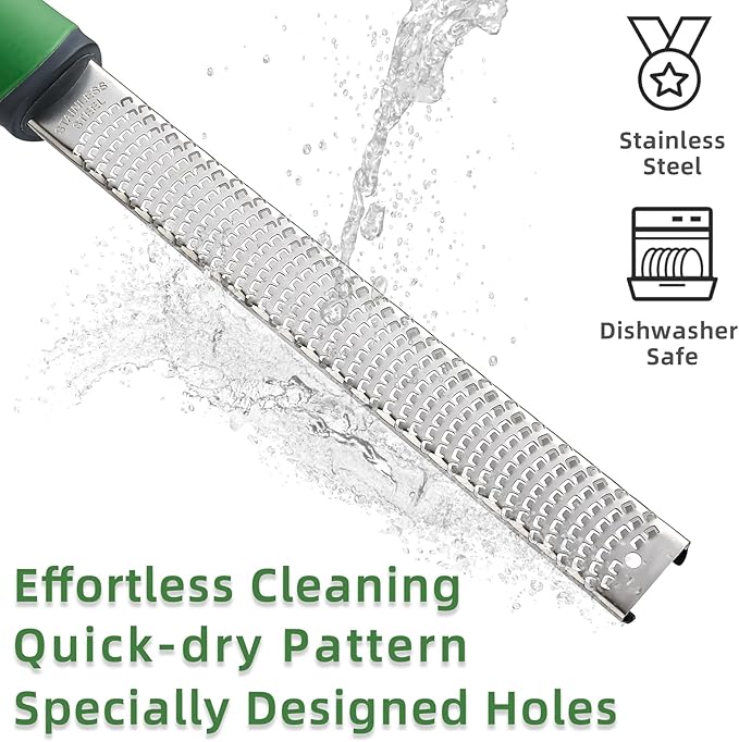 Koythin Zester, Lemon Zester & Cheese Grater with Brush, Heavy Duty Kitchen Tool for Zesting Citrus, Parmesan Cheese, Chocolate, Ginger, Fruits, Stainless Steel with Handle and Cover (Green)