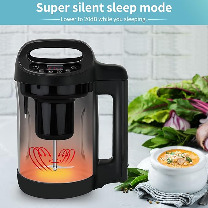 Soup Maker 1.6 L, 4 in 1 Multi-Funcation Soup and Smoothie Maker with Smart Control Panel, Stainless Hot Soup Maker Electric, Makes 2-5 Servings Living for Home Use Black