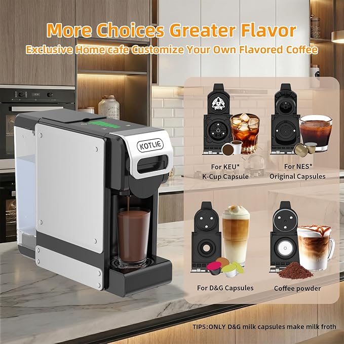 KOTLIE Single Service Coffee Maker for K*cup/Dol*e Gu*to/Ne*presso Original and Ground Coffe,34 oz,7 Water Levels,Compact Coffee Maker,ST-550 (Black)