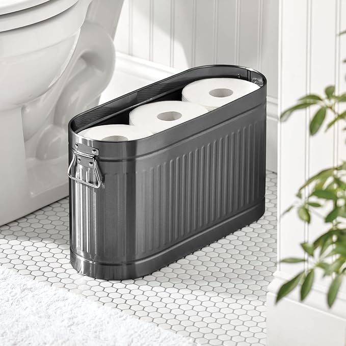 mDesign Large Steel Free Standing Toilet Paper Organizer, 6-Roll Tissue Storage Holder Container Bin for Bathroom Floor, Fits Under Sink, Vanity, Shelf, In Cabinet, Corner, Oscar Collection - Graphite