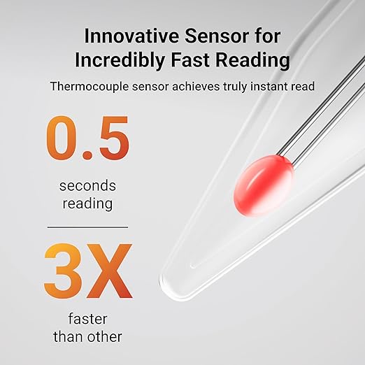 ThermoMaven Professional Meat Thermometer, Instant Read in 0.5 Sec, NIST Certified Accuracy ±0.5°F, IP67 Waterproof, Ambidextrous Backlight, Auto-Rotating Display, for BBQ/Grill/Cooking, Black&Orange