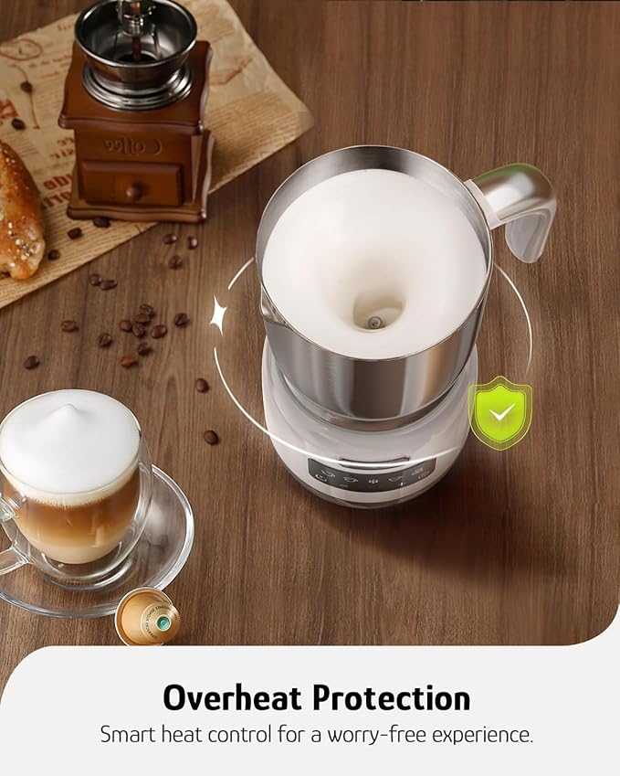 Hazel Quinn Milk Frother and Steamer, Variable Temp and Thickness, Detachable for Dishwasher Safe, 400ml / 13.5oz Milk Warm for Hot & Cold Latte, Cappuccino Hot Chocolate - Pearl White
