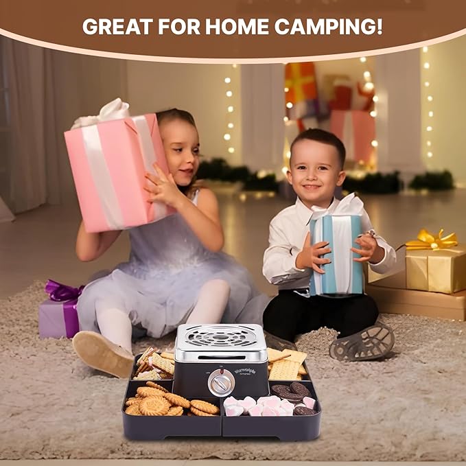 Electric Smores Maker - Indoor Smores Kit with 4 Detachable Trays, 4 Stainless Steel Forks - Flameless Smores Maker Tabletop Indoor Kit (Black)