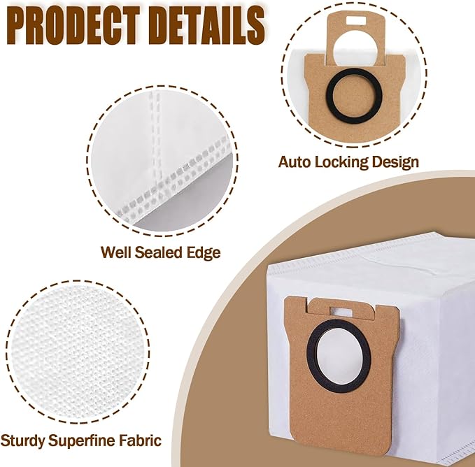 8 Pack Dust Bags Compatible with Dreametch L20 Ultra L10 Ultra L10s Ultra X10 Plus X20 Pro S10 Pro Robot Vacuum, Self-Emptying Base Vacuum Bags Replacement Accessory Parts