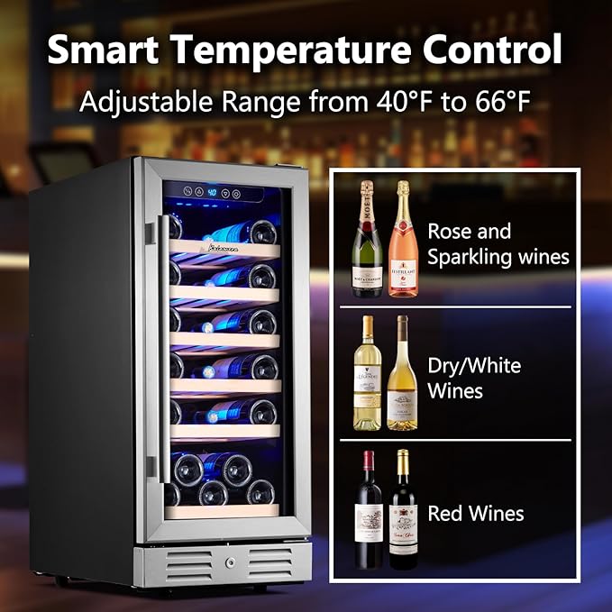 Kalamera 15 Inch Wine Fridge, 29 Bottle Wine Cooler Refrigerator, 40-66℉ Digital Temperature Control With Temp-Memory Function,Built-in or Freestanding Wine Fridge for Home/Bar/Kitchen