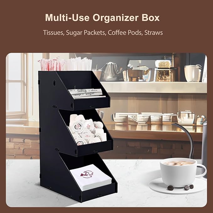 Sauce Packet Organizer, Suitable for Organizing Ketchup Packets, Condiment Packets, and Hot Sauce Pack, 3-Tier Design with Straw Holder, Easy Assembly Space-Saving Kitchen Storage, Made of Acrylic