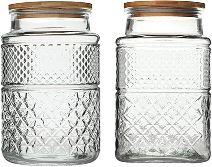 Large Glass Storage Jar, 2 Pack 60 FL OZ Glass Food Storage Containers with Bamboo Lid, Kitchen Laundry Room Organization Decorative Jar for Candy Cookies Coffee Beans Flour Nuts Airtight Glass Jars