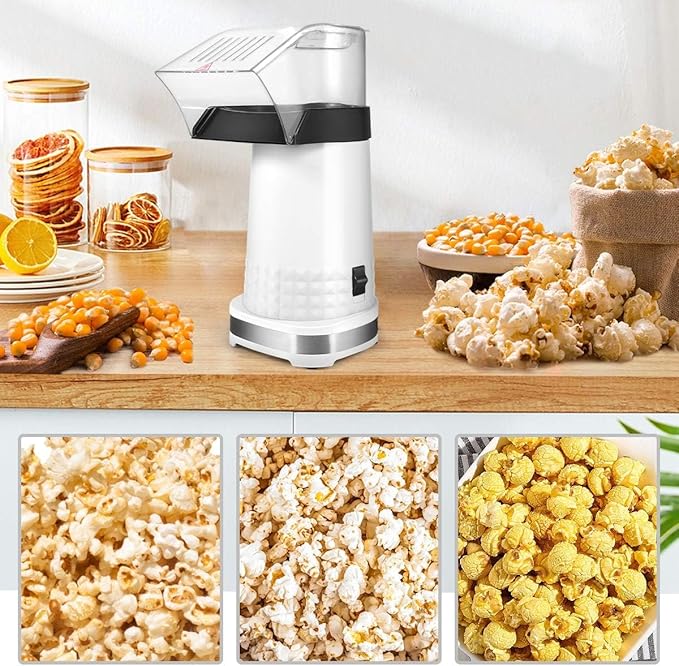 Hot Air Popper Popcorn 1200W Electric Hot Air Popcorn Maker for Family Movie Nights Home Popcorn Machine, White