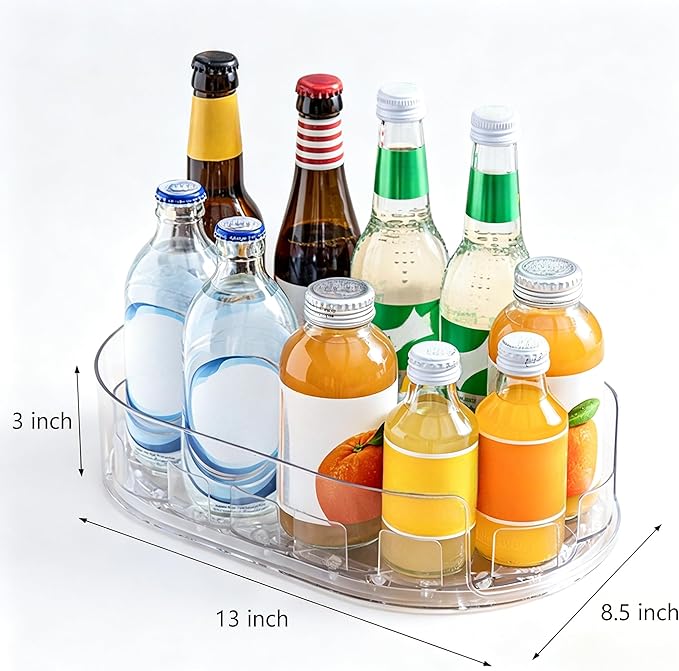 Lazy Susan 360°Rotating Organizer for Refrigerator,13.5“ x 8.5”,Drink Organizer for Fridge,Cabinet, Pantry,or Kitchen Countertop,Organize Condiments, Cans, Beverages,Clear,1 Pack