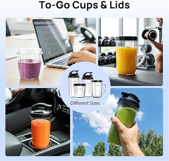 Consciot CB10 16Pcs Personal and Countertop Blender Combo, Coffee and Spice Grinder, Make Shakes and Smoothies, Frozen Drinks, Baby Food, Spreads & More, 4 Portable BPA Free To-Go Cups, 900 Peak Watt
