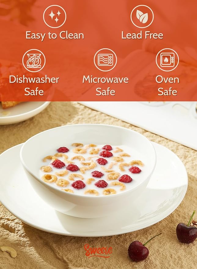 Sweese 28 oz Large White Porcelain Bowls - Set of 6 Salad, Pasta, Soup & Serving Bowls, Big Ceramic Dinner Bowls