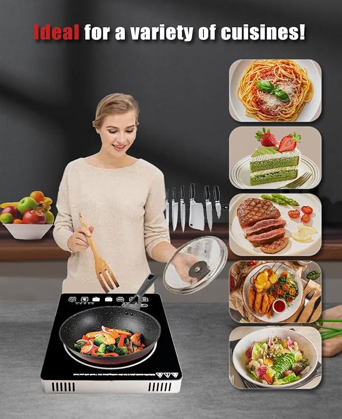 Portable Infrared Burner 2000W Electric Burner with 3 Hours Timer-Electric Hot Plate Touch Control Panel Adjustable Heating Power Glass Plate Electric Cooktop for Cooking (Black 2)