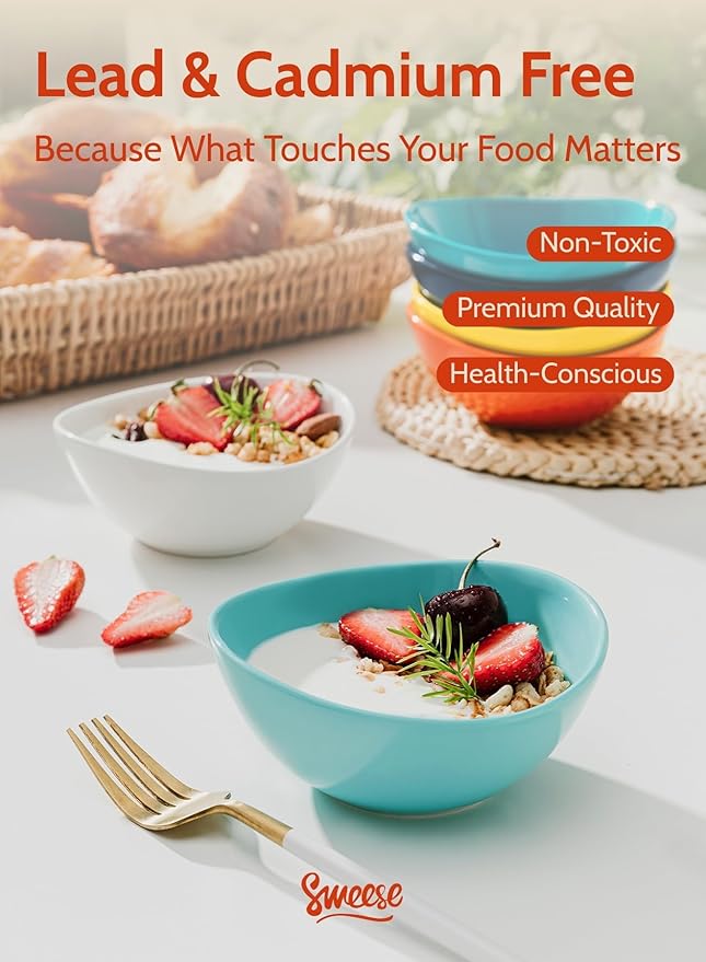 Sweese 10 oz Small Porcelain Bowls - Set of 6 - Ceramic Serving Bowls versatile for Cereal, Fruit, Dessert, Ice Cream, Snack & Yogurt - Rainbow Colored