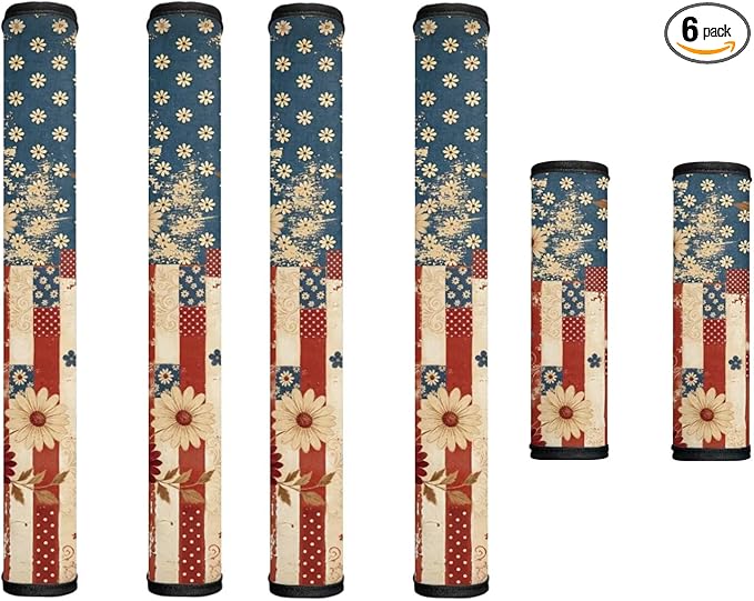 6 Pcs Refrigerator Microwave Door Handle Covers for Independence Day Decor Electrical Appliances Handle Protector for 4th of July, Fingerprints, Liquids, Retro American Flag Daisy