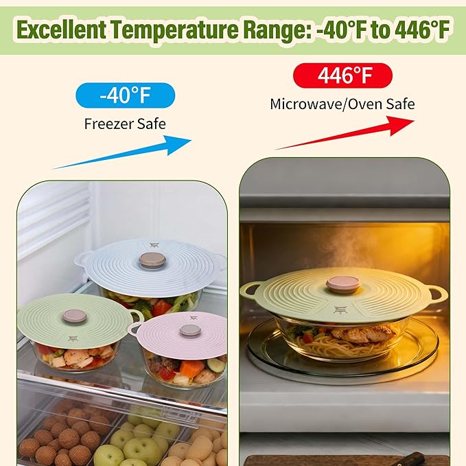 Silicone Lids for Bowl 3 Pack, Microwave Splatter Cover with 3 Sizes Reusable Heat Resistant Lids Fits Bowls, Plates, Pots, Pans, Skillets, Stove Top, Oven, Fridge Dishwasher Safe