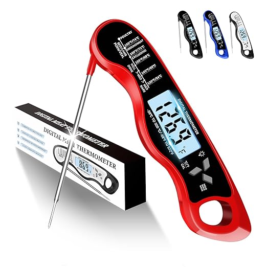 Meat Thermometer, IP67 Waterproof Digital Meat Thermometer with Backlight, Hold Function & Magnet for Grill, BBQ, Candy, Beef,Turkey，Gadgets Essentials BBQ Accessories,Mens Stocking Stuffers