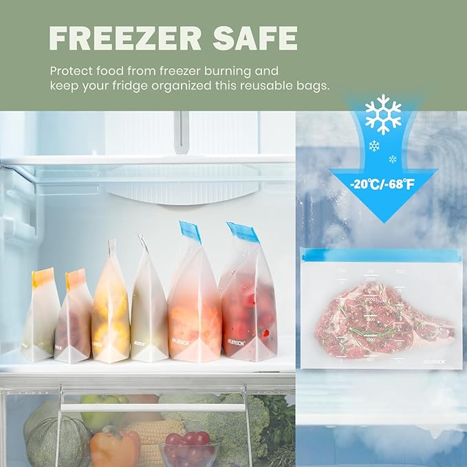 Dishwasher Safe Reusable Storage Bags Stand Up - BPA Free Reusable Sandwich Bags - Leakproof Gallon Freezer Bags, Silicone Food Storage Bags - Grey 12 Sandwich Bags