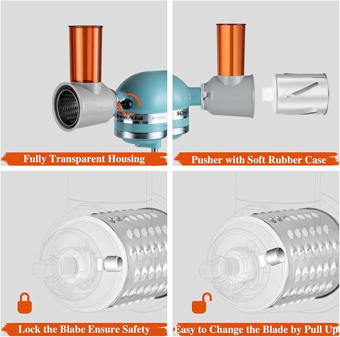 Slicer Shredder Attachment for Kitchen, Kitchenaid Attachments, Cheese Grater Attachment, Vegetable Slicer Attachment, Food Processor Attachment for Kitchen Aid Stand Mixer with 3 Blades (Grey)
