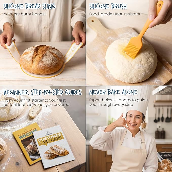 Sourdough Starter Kit, Banneton Bread Proofing Basket Set with 24oz Starter Jar, Sourdough Bread Baking Supplies with 9'' Round Banneton Baskets, Bread Making Baking Tools Gifts for Bakers