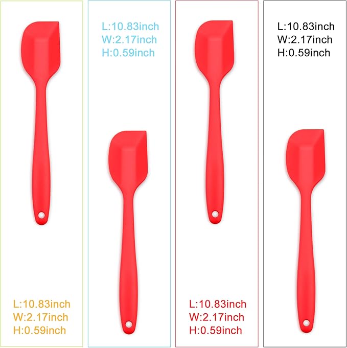 Silicone Spatula 4-piece Set, Heat-Resistant Non-stick Rubber Spatulas with Stainless Steel Core, Red
