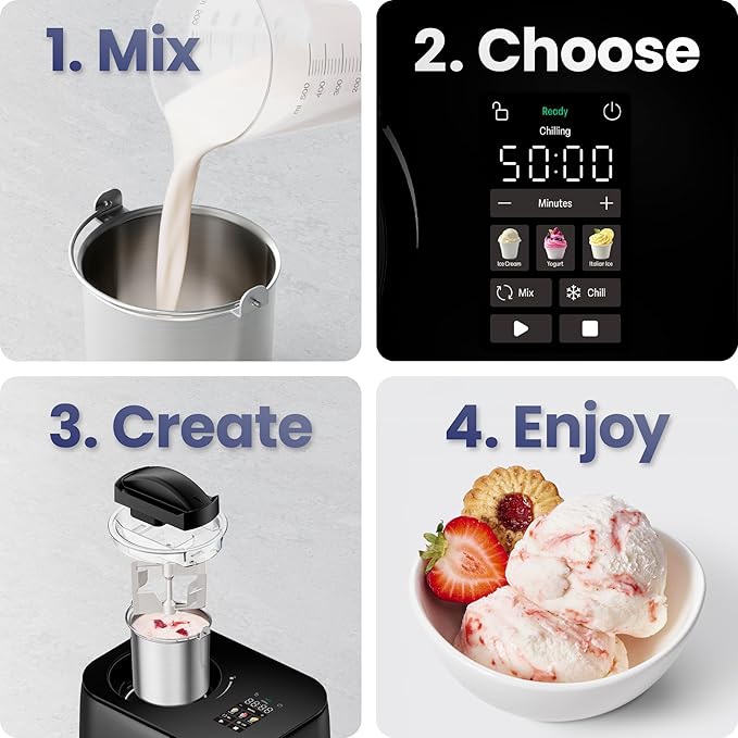 Iceman by Chefman Ice Cream Maker, No Pre-Freezing with Built-In Compressor, Makes Ice Cream, Froyo, Sorbet, Sherbet, Italian Ice, Frozen Yogurt, Digital Display w/ 3 Presets, 2 Pint Inserts Included