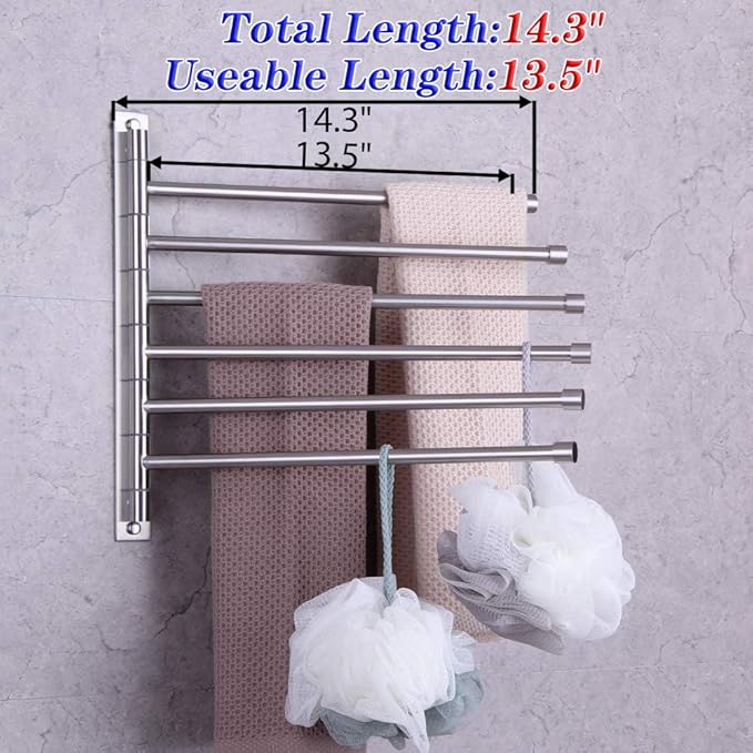 GERZWY Bathroom Swing Arm Towel Bars Wall Mount Bath Towel Rack with 6 Arms Hanger Towel Holder Organizer Brushed Stainless Steel HYG06-LS