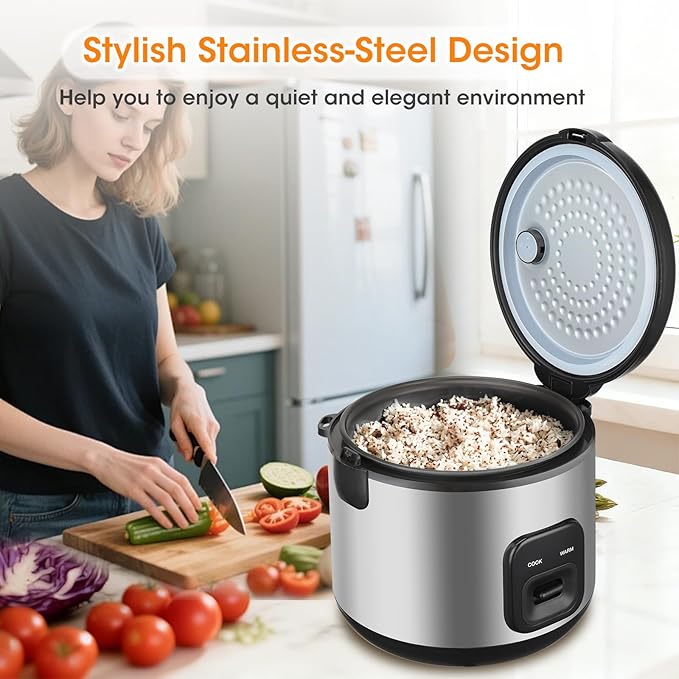 Rice Cooker & Steamer Simple 6 Cup(Uncooked)/12 Cup (Cooked)With Steaming Basket,Compact Electric Rice Cooker Non-Stick Inner Pot For Soups,Stews,Grains&Oatmeal,One Touch & Keep Warm Function