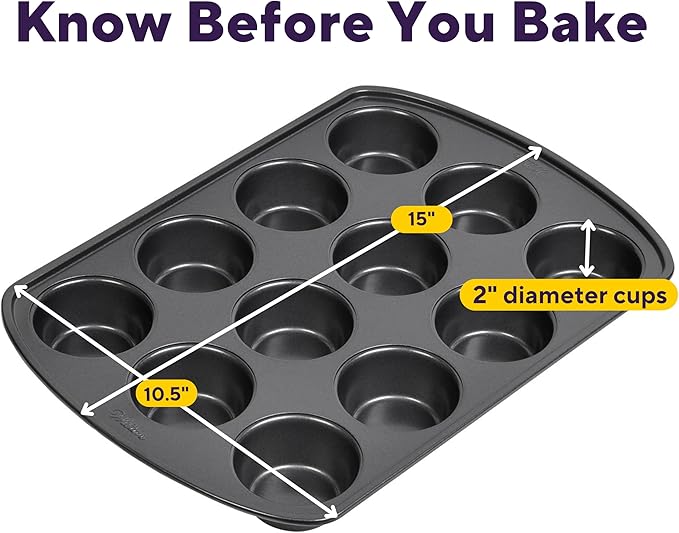 Wilton Gold Non-Stick Bakeware Muffin Pan - Baking Pan for Muffins & Cupcakes - Made Without PFAS, Dent Resistant & Dishwasher Friendly - Offers Even Heat Distribution - 10.5 x 15 x 2 Inches, 12 Cup