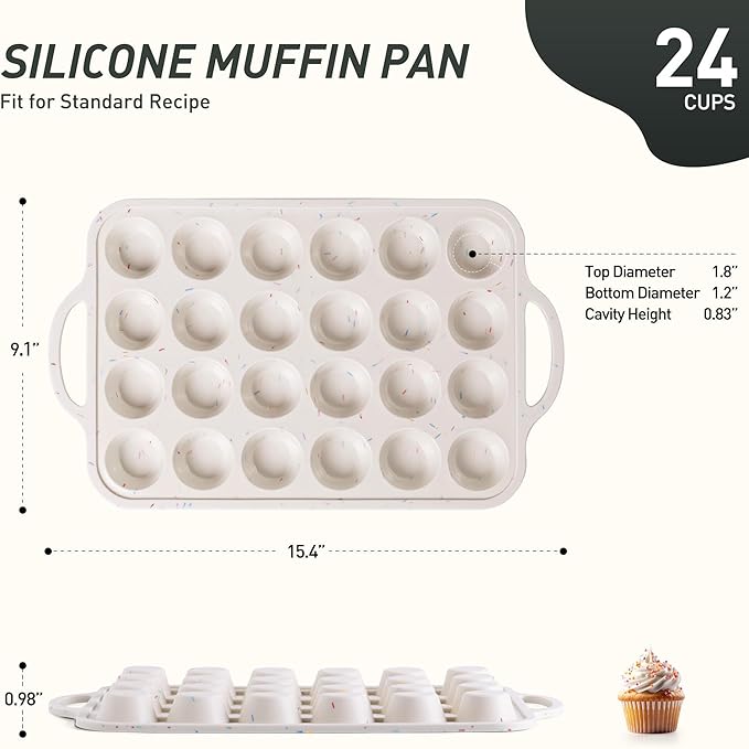 Socisen 24 Cups Silicone Muffin Pan with Metal Reinforced Frame Mini Size Cupcake Pan Tray Egg Bites Silicone Circle Cookie Molds Muffin Tin Tart Pans Non Stick Toxic Oven Safe Baking Sheet Set