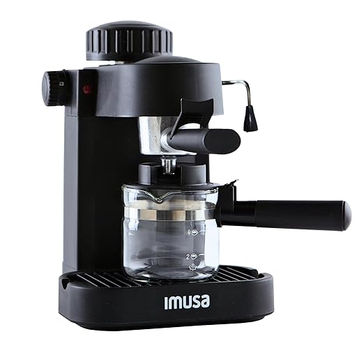 IMUSA Electric Espresso Cappuccino Maker 4 Cup Capacity with Milk Frother Black Coffee Machine for Home Barista Experience