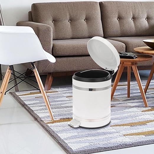 Roman Pattern Round Step Trash Can with Lid, 12l Foot Pedal Garbage Bin for Home Bathroom Kitchen, Steel Wastebasket with Covered Lid for Office and Bedroom Use