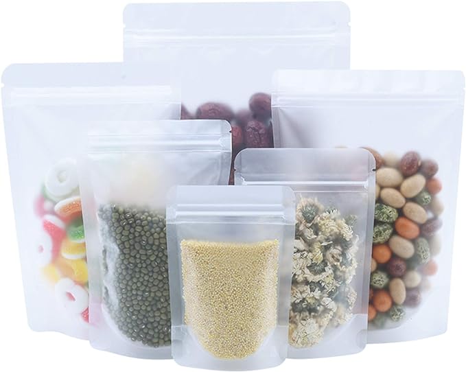 PABCK 100 Pcs 6.3x9.4 inch Resealable Stand Up Bags Matte Clear Zipper Lock Heat Seal Pouches with Tear Notch for Zip Food Storage Lock Packing