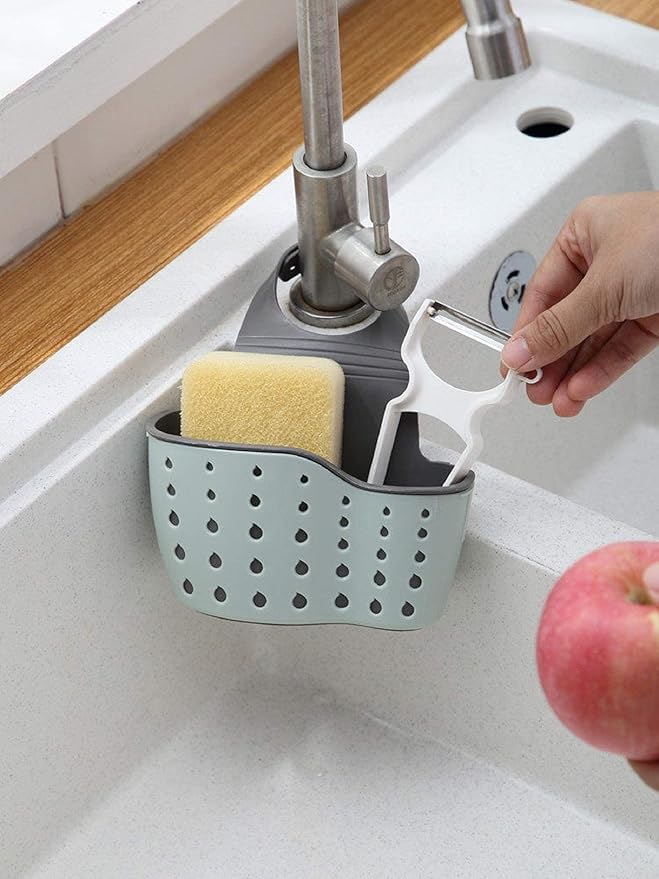 VANVENE Kitchen Sink Shelf Soap Sponge Drain Rack Holder Double Decker Hanging Basket Storage Suction Cup Kitchen Organizer Sink Accessories Wash Dropshipping-Blue,1Pcs