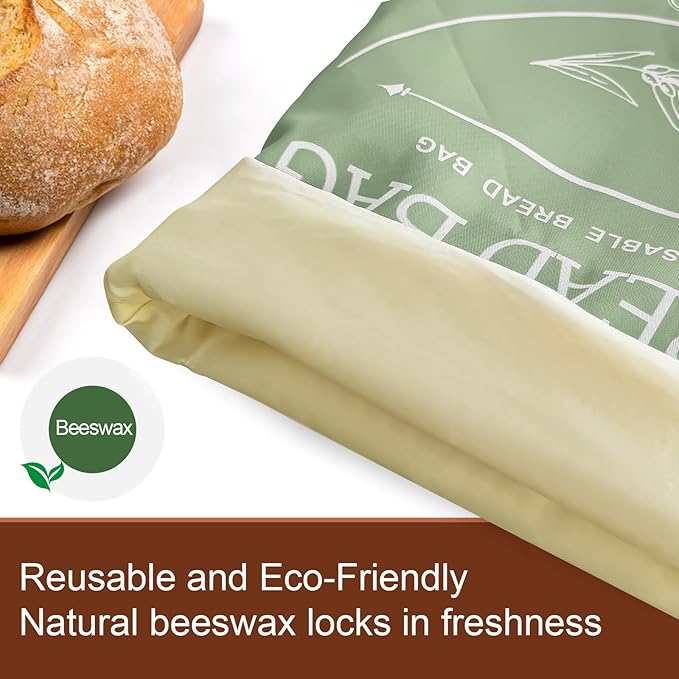 2 Pack Beeswax Bread Bags for Homemade, Reusable Bread Bag for Sourdough, XL-Reusable Waxed Linen Food Storage Bag to Keep Sourdough Fresh, Freezer-Safe, Eco-Friendly (Khai& Green)