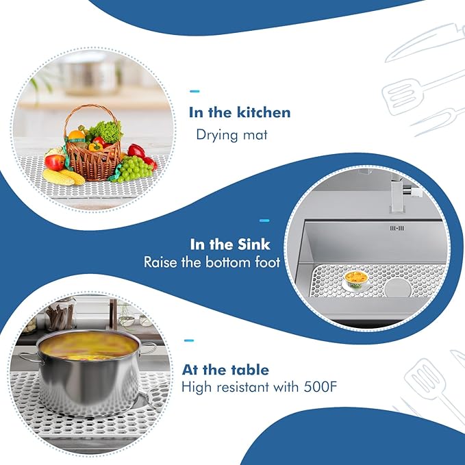 Bestjing Silicone Sink Protectors for Kitchen Sink with Rear Drain - 29.7"x 15.5" Kitchen Protector Accessory, Non-Slip Heat Resistan Mat for Bottom of Farmhouse Stainless Steel Porcelain (White)