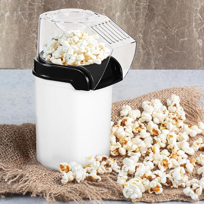 OUNONA Electric Hot Air Popcorn Maker with Measuring Cup Compact 10 Inch Home Popcorn Machine Quick One Button Operation for Party Snacks and Movie Nights Us Plug