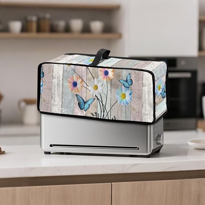 Toaster Cover 2 Slice Wood Grain Floral 2 Slice Slim Toaster Cover, Heat- Resistant Dustproof Protective Covers for Small Appliance, Water Resistant